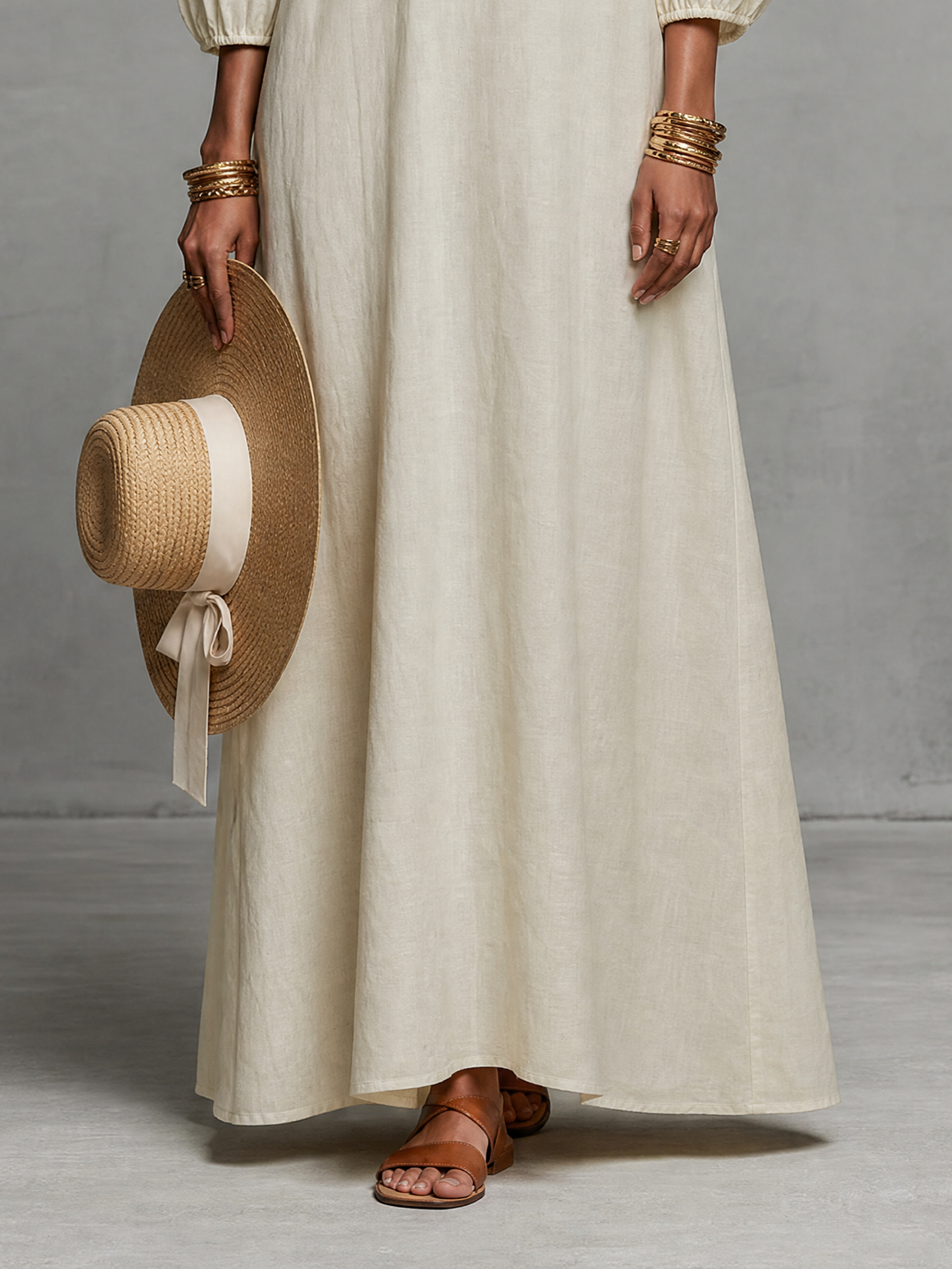 Women's Minimalist Off-the-shoulder Three-quarter Sleeve Embroidered Maxi Dress MDZ3063A3Y